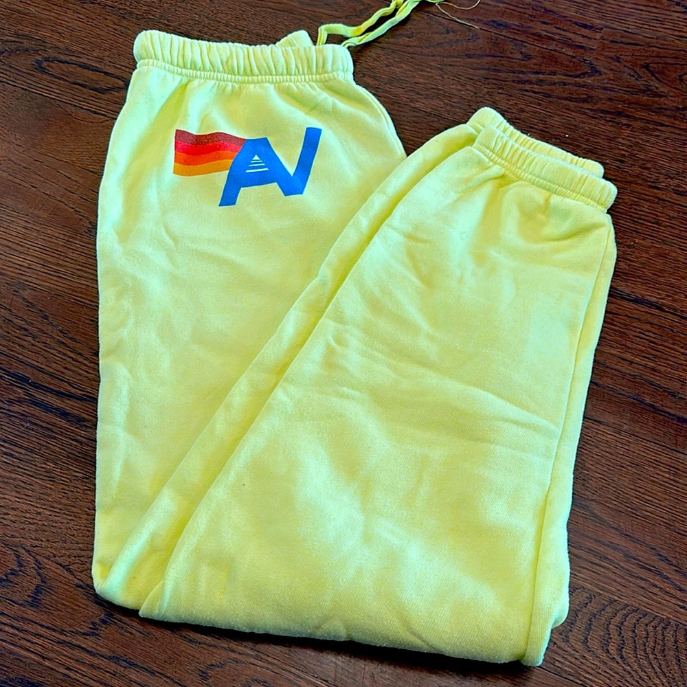 Aviator Nation, neon yellow sweatpants. Adult medium. Like new.